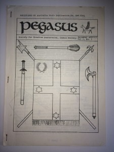 Cover of the first edition of Pegasus, published in 1984. Photo by TH Lady Ceara Shionnach.