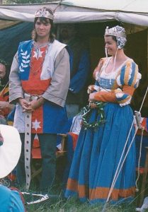 Elfinn and Rowan, 6th Prince and Princess of Lochac. Photo by John of the Hills, Autumn Coronet, April 1990.