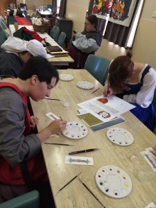 Scribal class by TH Lady Katherne. Photo by TH Lady Ceara Shionnach, July 2014