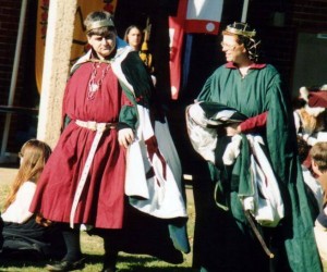 Richard de la Croix and Alarice Beatrix von Thal, second Baron and third Baroness of Rowany, at 12th Night in Politarchopolis. Photo by Master John of the Hills, 1997.