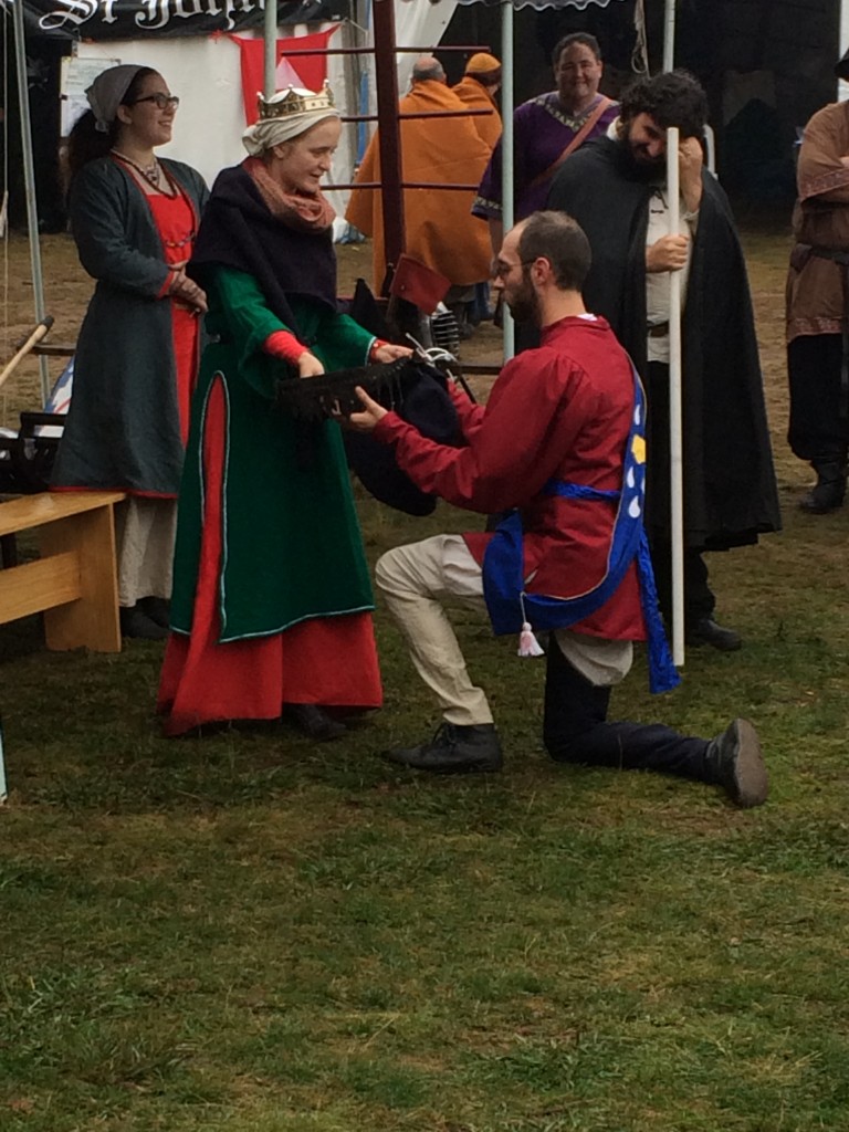 Provost Gilbert Wauchope was presented with the Baronesses Sword of Chivalry at Festival AS49. Photo by THL Ceara Shionnach, April 2015.