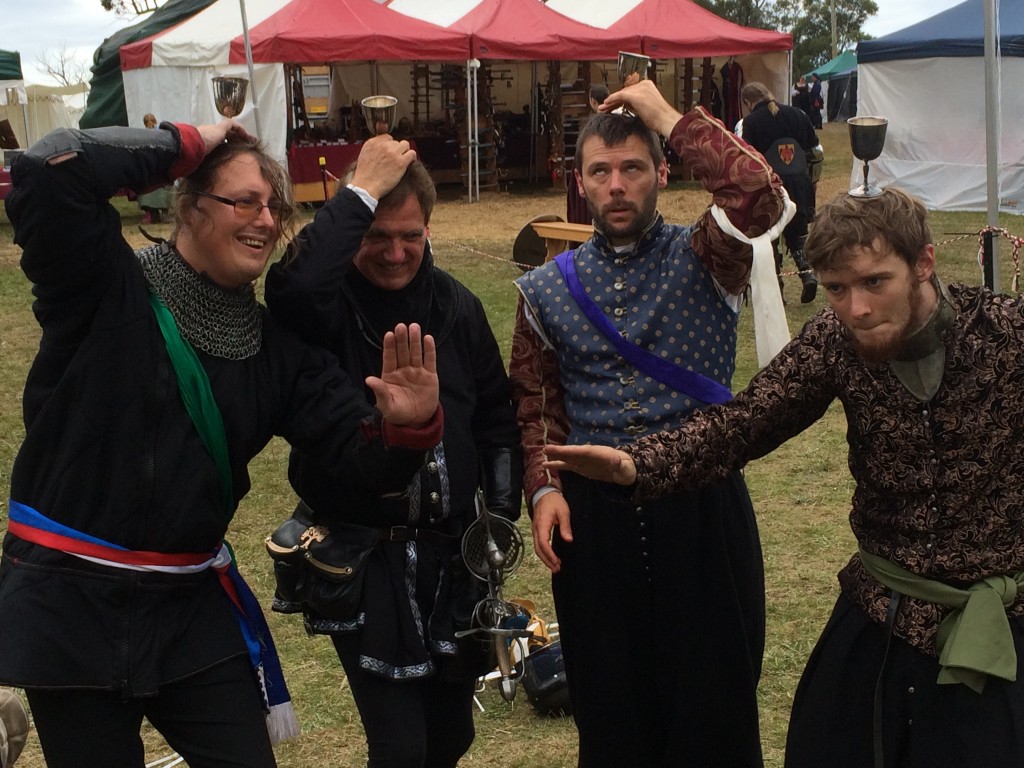 Bennetti's Defence from Innilgard won the teams tournament for rapier at Festival AS49. Photo by THL Ceara Shionnach, 2015.