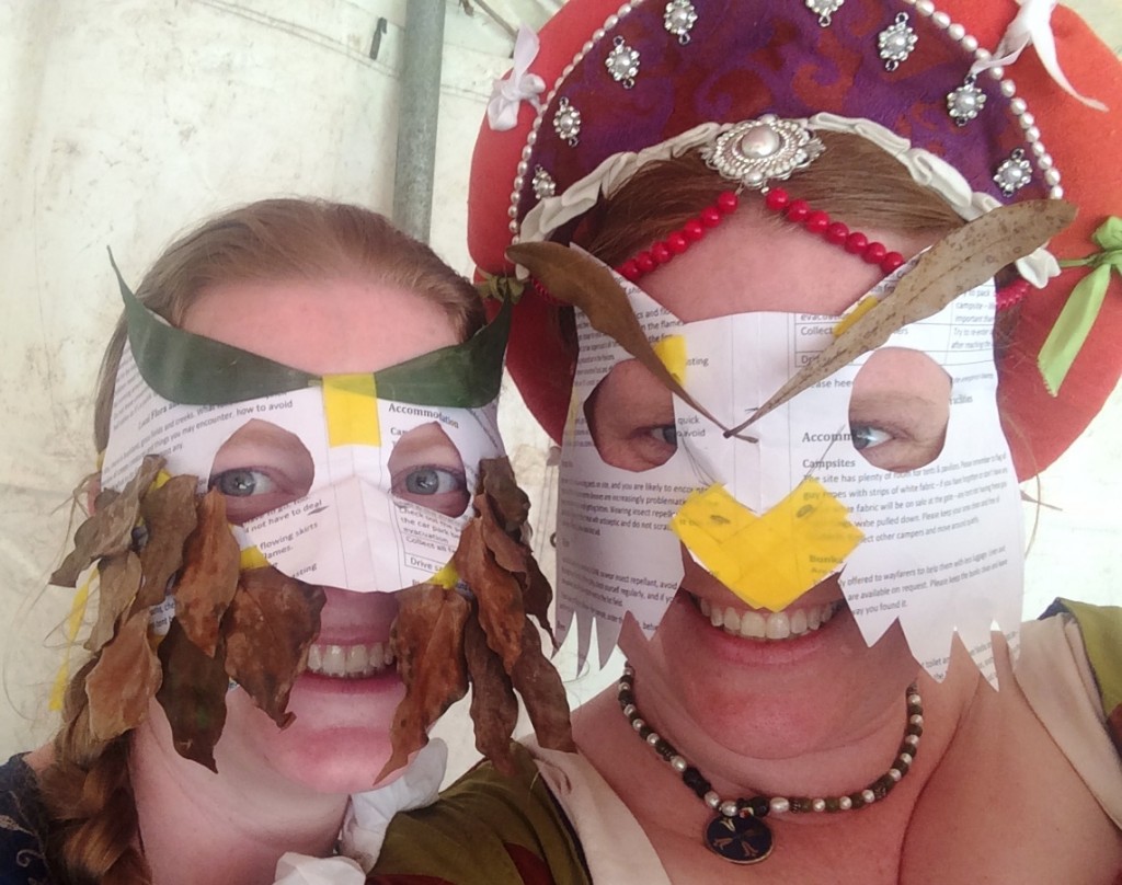 TH Lady Ant and TH Lady Ceara wearing their owl masks for the Owl Bingo challenge. Photo by TH Lady Ceara Shionnach, June 2015.