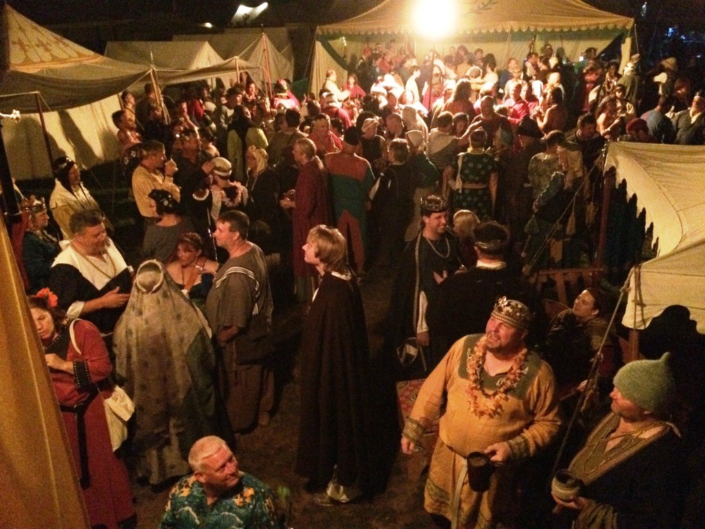 The West Kingdom's Viking Luau party attracted many Lochacian attendees, as well as guests from many other Kingdoms. Photo by THB Ceara Shionnach, August 2015.