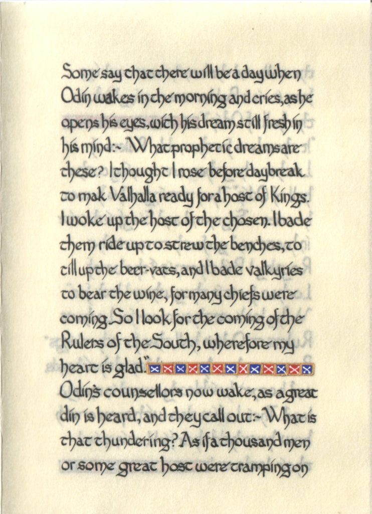Page 2 of The Lochac Saga, written by His Excellency Giles Leabrook and illuminated by Lady Katherine Alicia of Sarum.