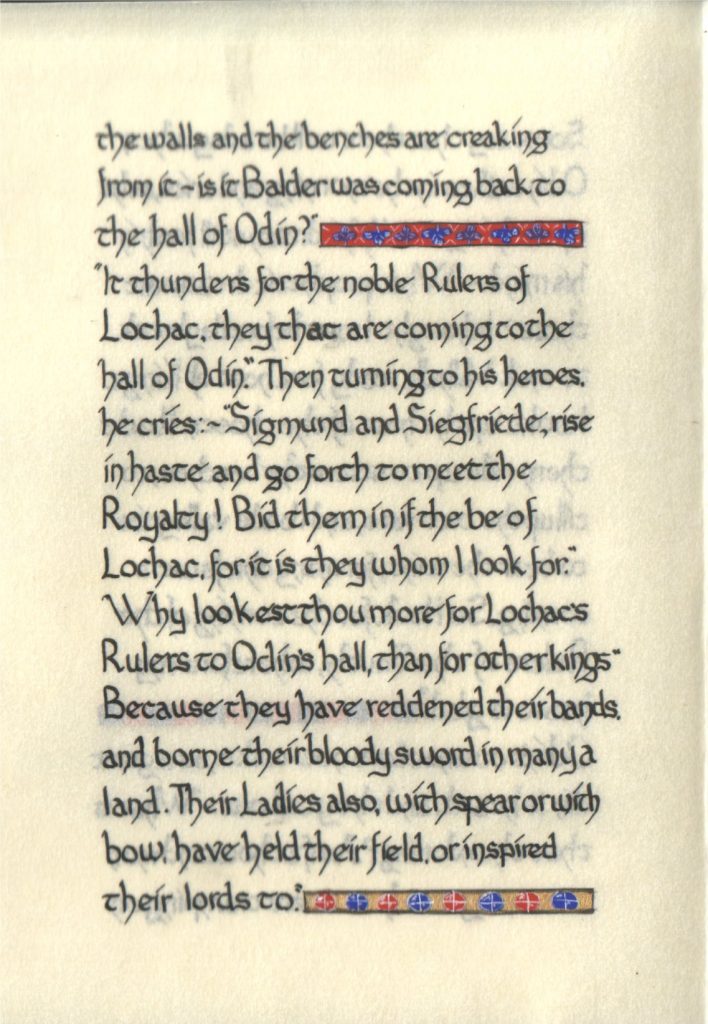 Page 3 of The Lochac Saga, written by His Excellency Giles Leabrook and illuminated by Lady Katherine Alicia of Sarum.