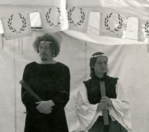 The Viceroy and Vicereine circlets, as worn by Reynardine de Clifford and Marguerité de Rada y Silva at the Viceregal Tournament in River Haven 1986. Photo by Mistress Francesca Cellini.